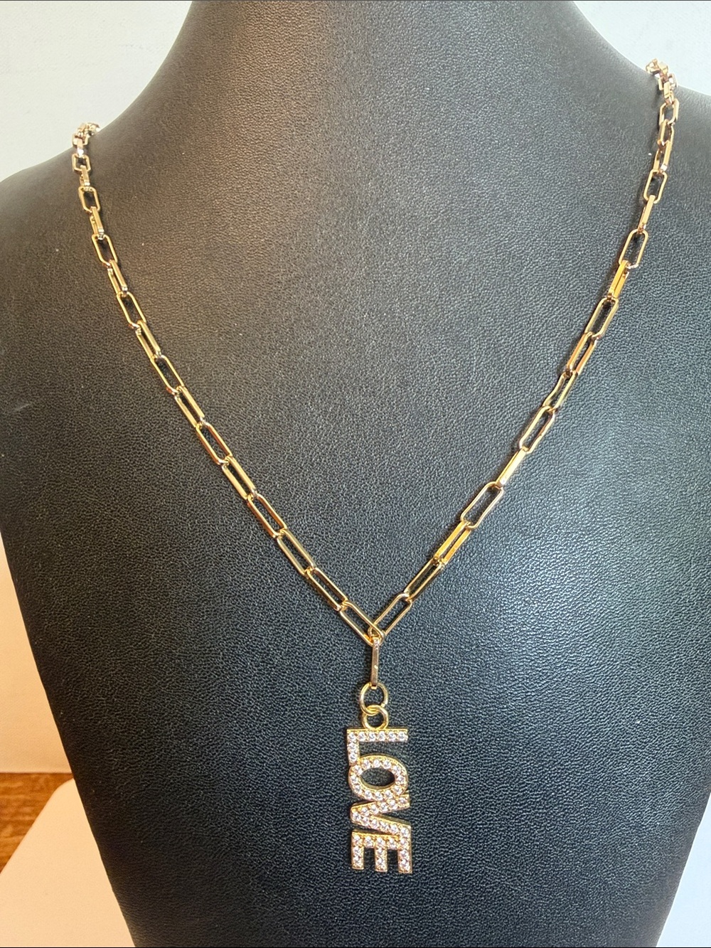 14KGP Love Pendant Paperclip Chain Necklace Women Jewelry
